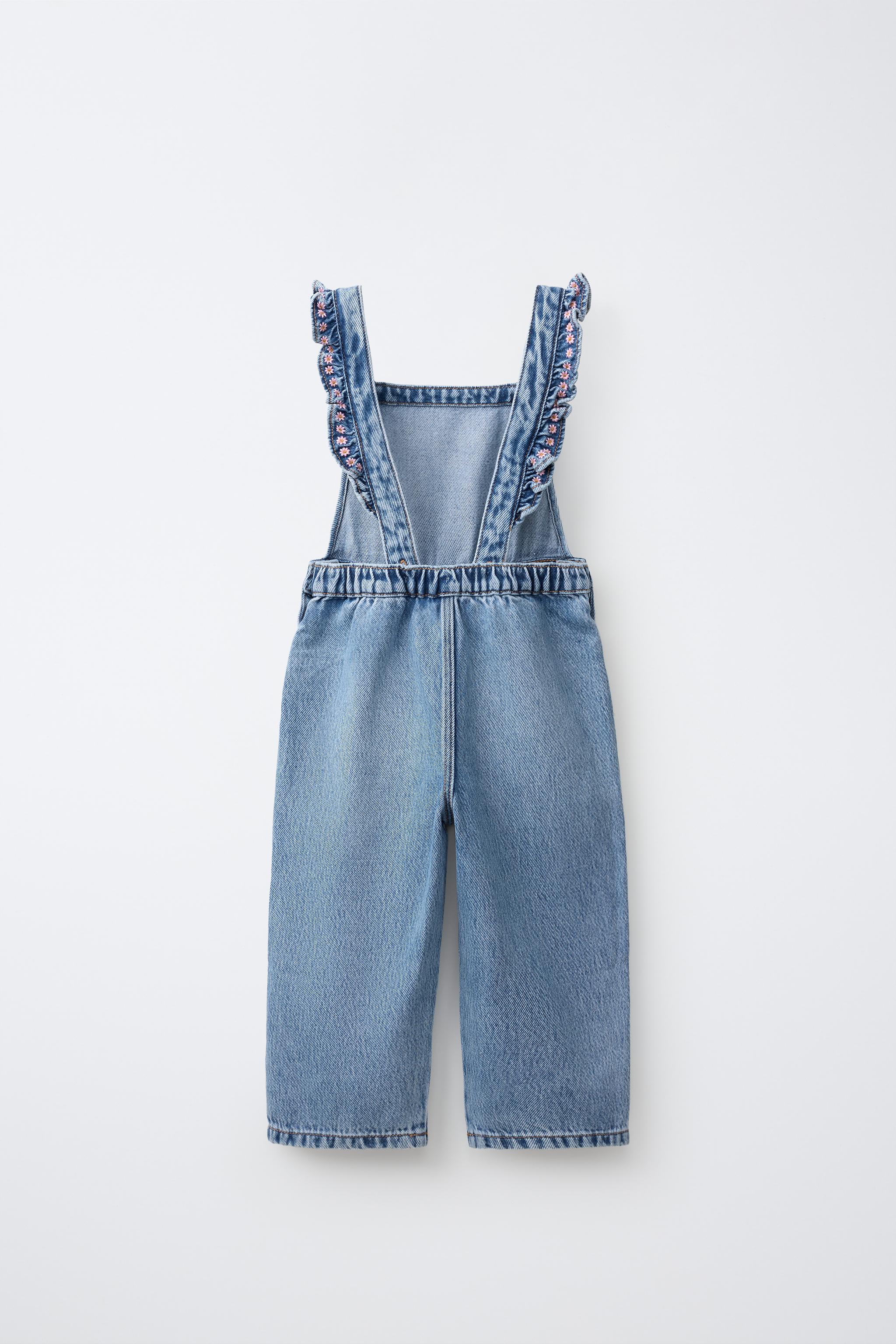 EMBROIDERED FLORAL DENIM OVERALLS